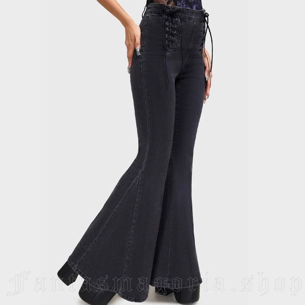 Killstar Dark Wash Lace Up Corset Flare Jeans Bell Bottoms Gothic Pants